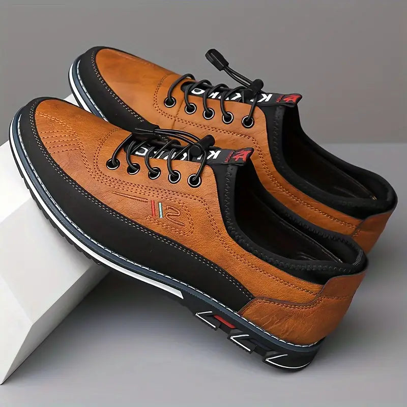 Men's Oxford-Style Faux Upper Shoes with Lace-Up Eyelets and Tread Sole