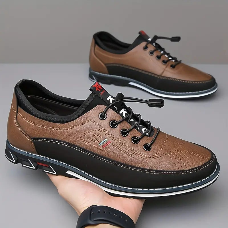 Men's Oxford-Style Faux Upper Shoes with Lace-Up Eyelets and Tread Sole