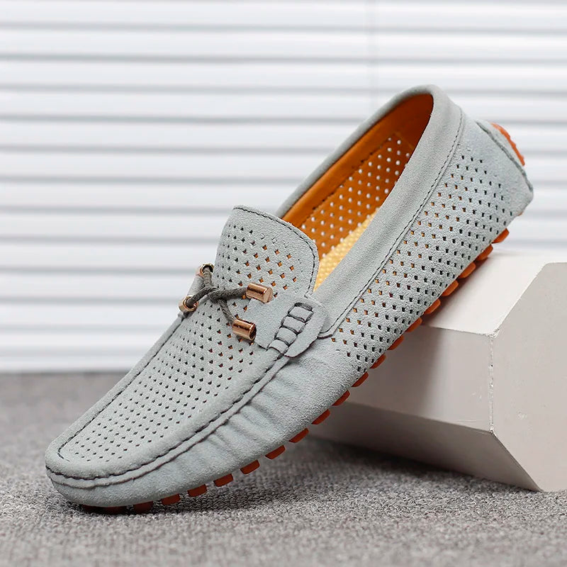Men's Perforated Suede Loafers with Moc Toe and Bit Trim