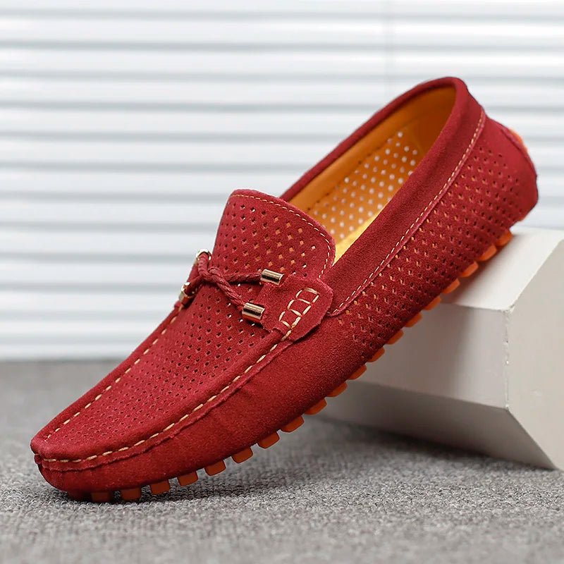 Men's Perforated Suede Loafers with Moc Toe and Bit Trim