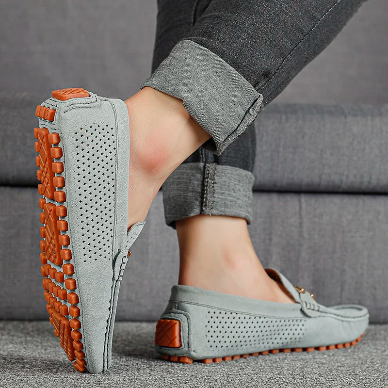 Men's Perforated Suede Loafers with Moc Toe and Bit Trim