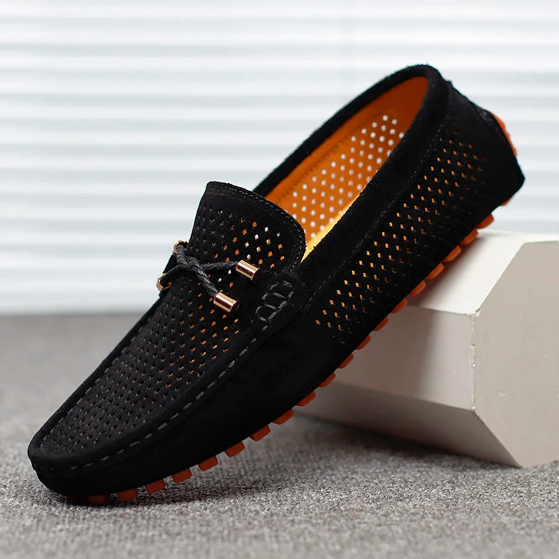 Men's Perforated Suede Loafers with Moc Toe and Bit Trim