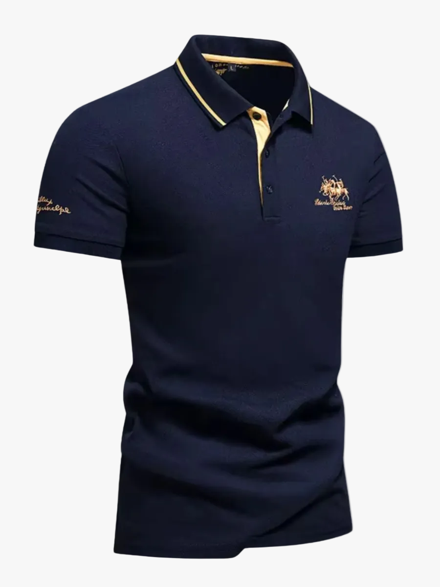 Men's Piqué Knit Polo Shirt with Tipped Collar and Embroidery