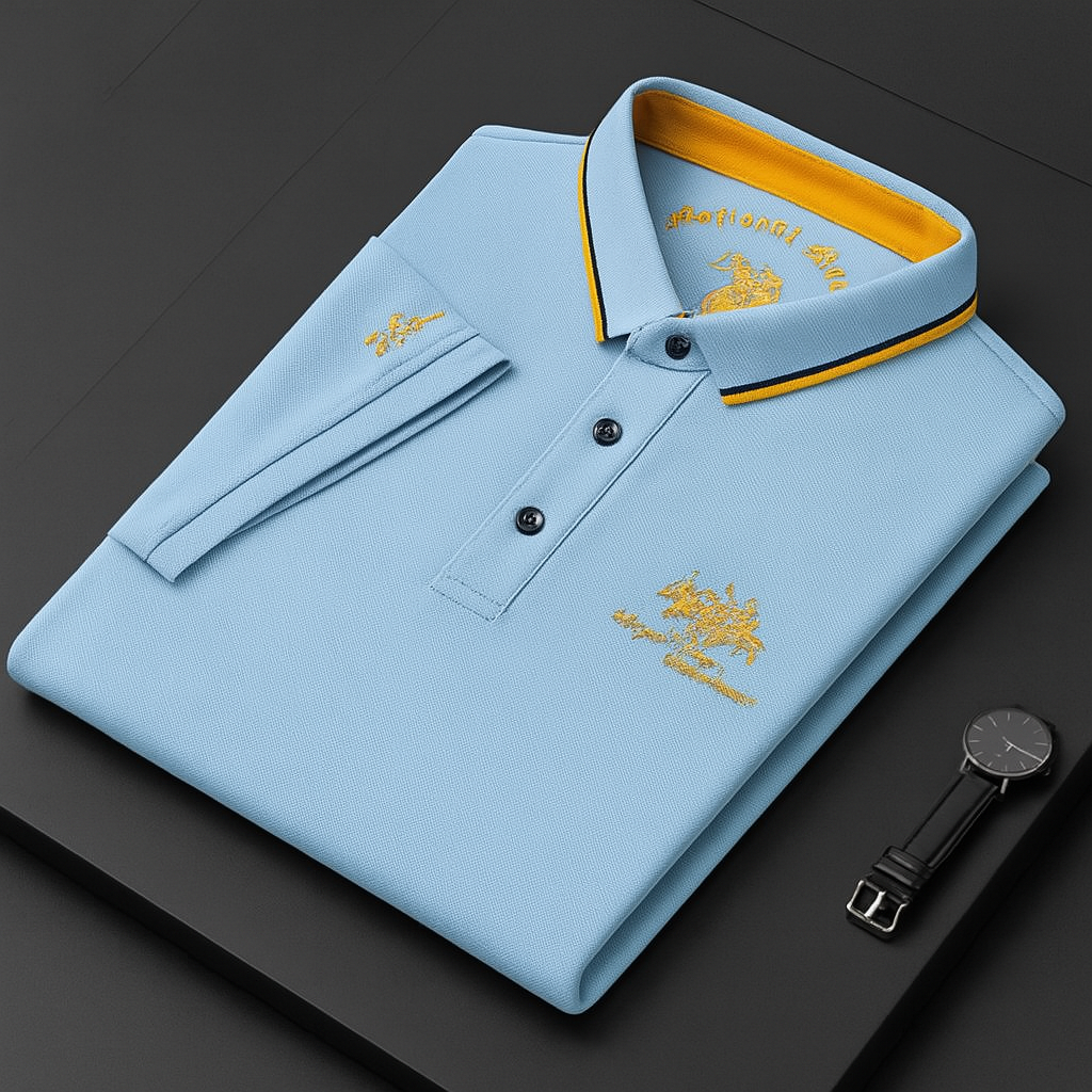 Men's Piqué Knit Polo Shirt with Tipped Collar and Embroidery
