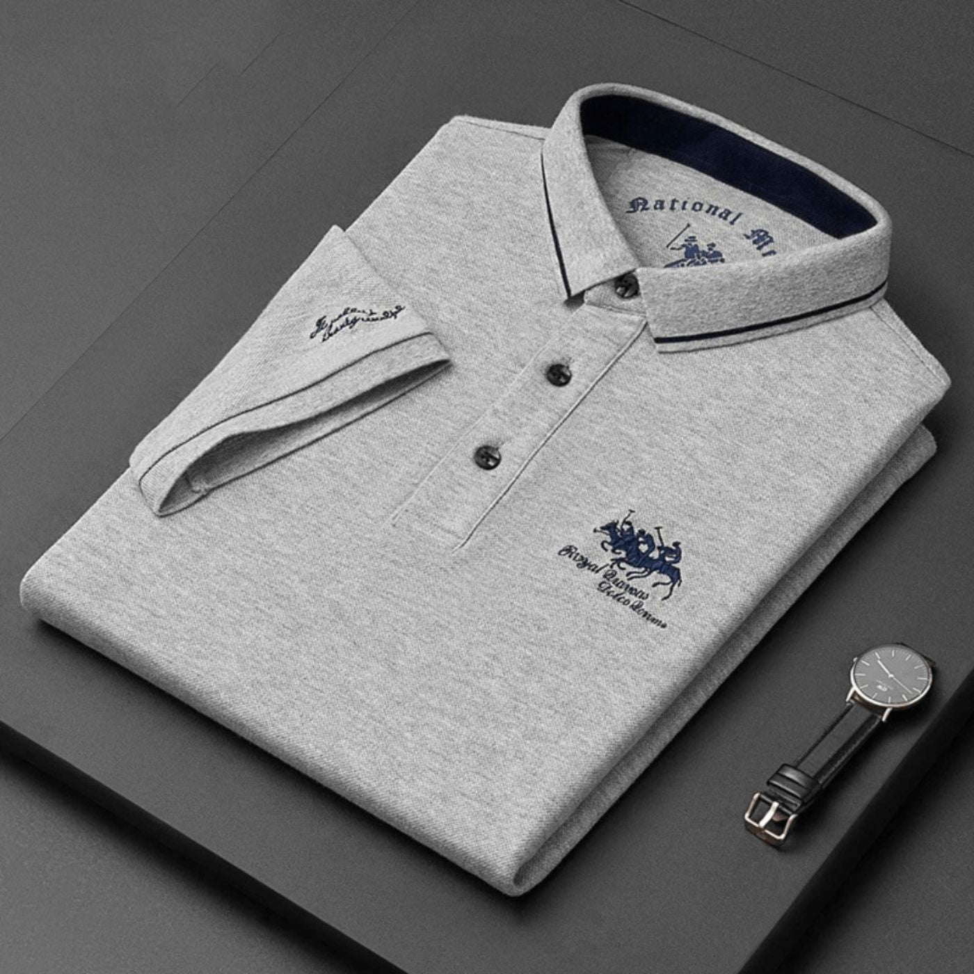 Men's Piqué Knit Polo Shirt with Tipped Collar and Embroidery