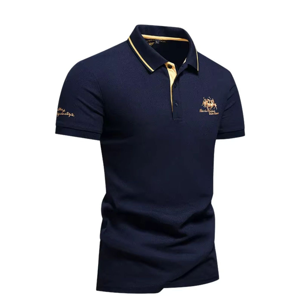 Men's Piqué Knit Polo Shirt with Tipped Collar and Embroidery