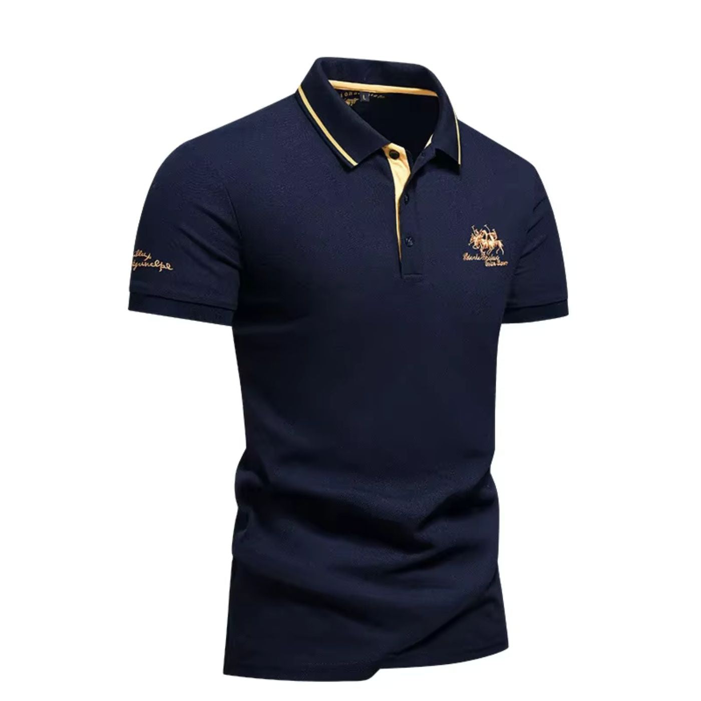 Men's Piqué Knit Polo Shirt with Tipped Collar and Embroidery