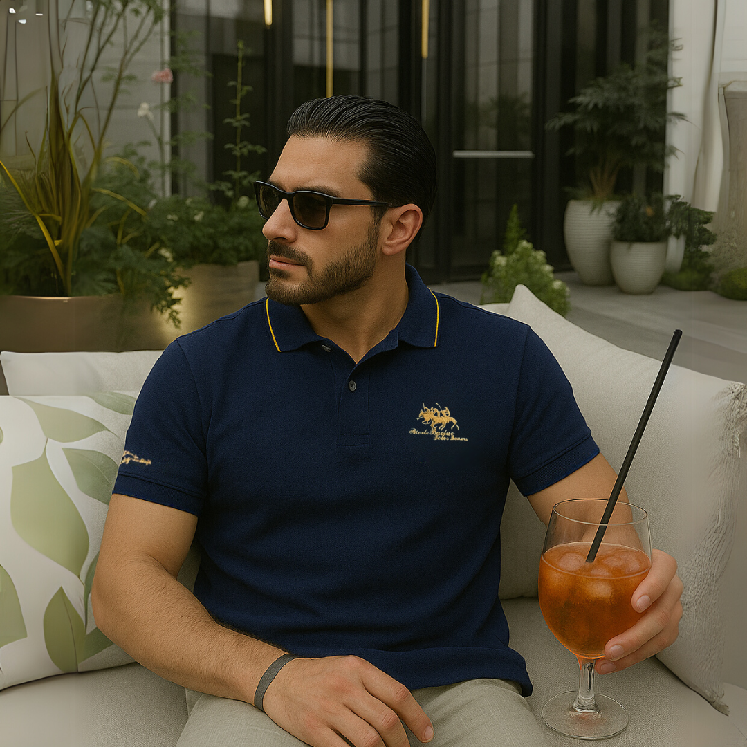Men's Piqué Knit Polo Shirt with Tipped Collar and Embroidery