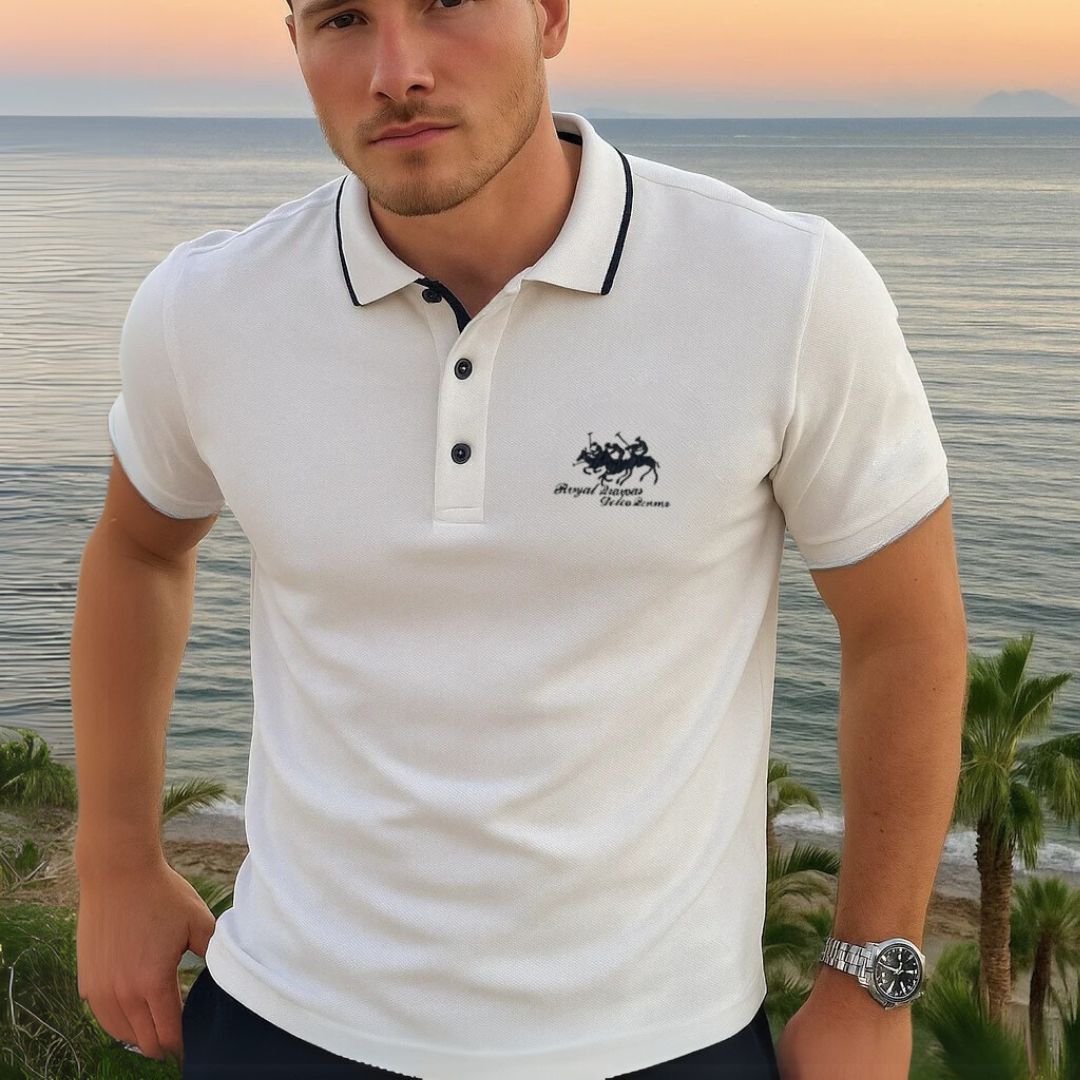 Men's Piqué Knit Polo Shirt with Tipped Collar and Embroidery