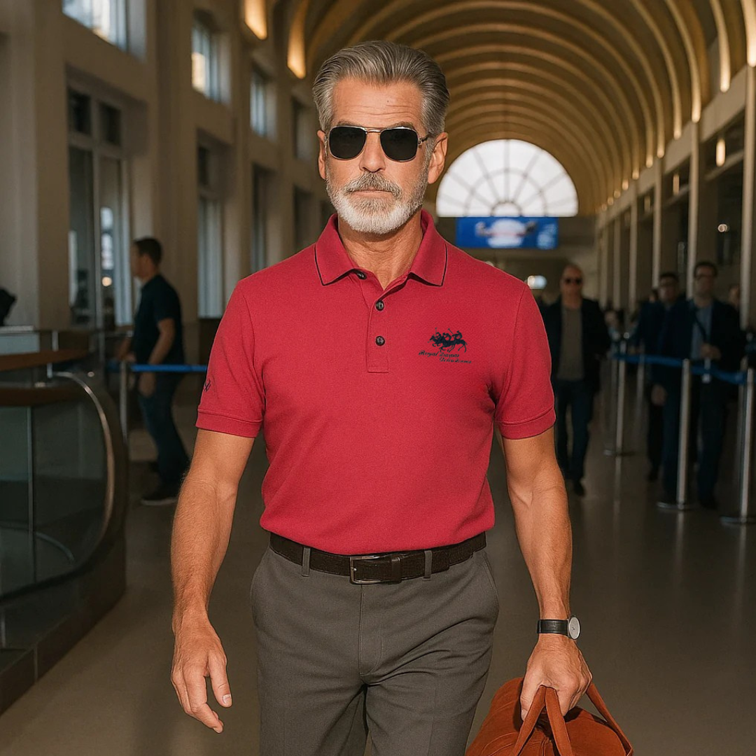 Men's Piqué Knit Polo Shirt with Tipped Collar and Embroidery