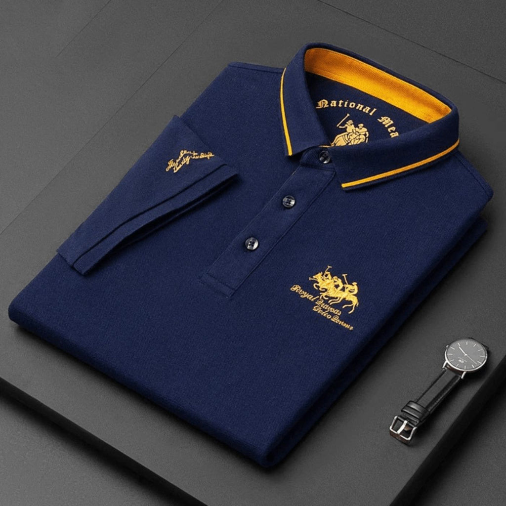 Men's Piqué Knit Polo Shirt with Tipped Collar and Embroidery
