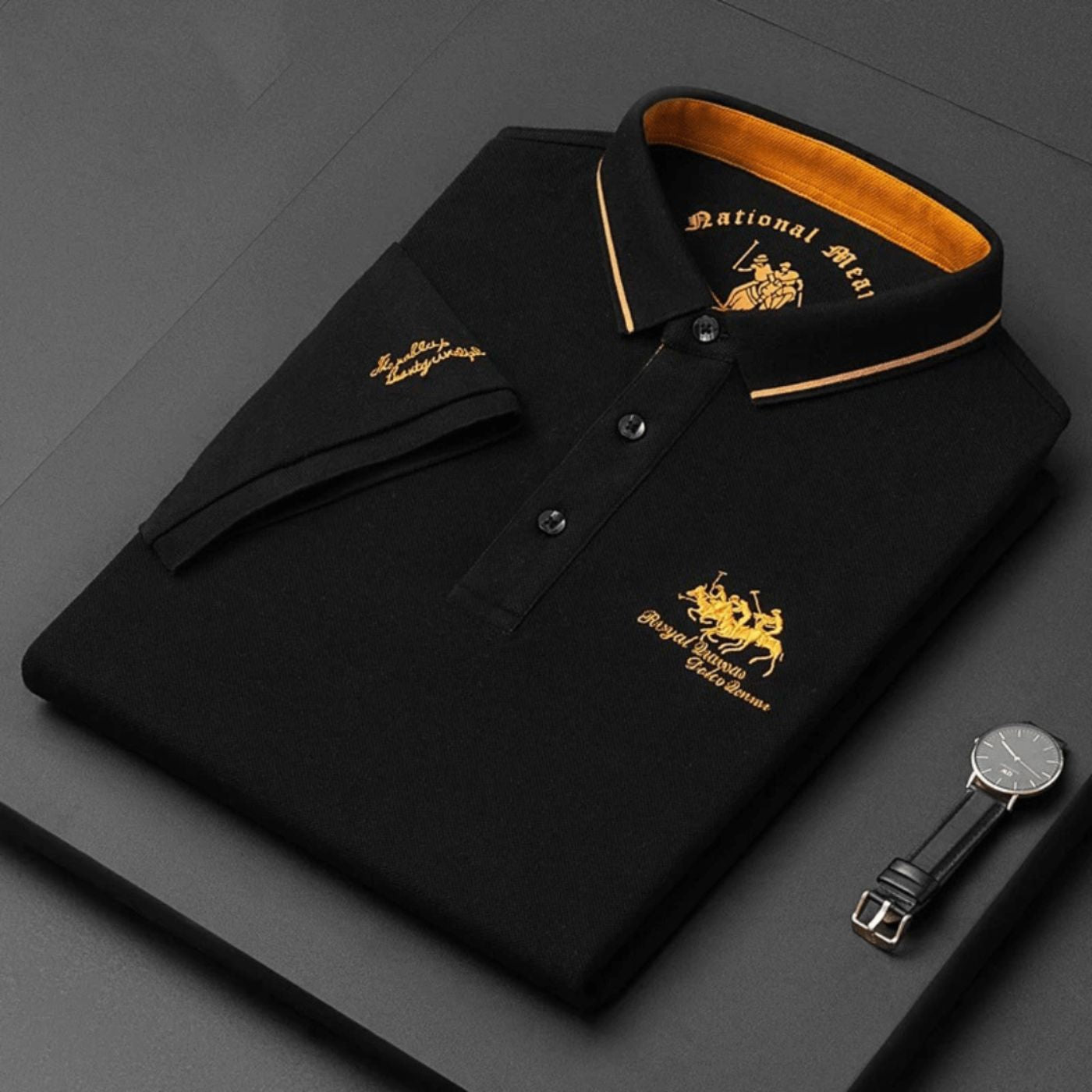 Men's Piqué Knit Polo Shirt with Tipped Collar and Embroidery