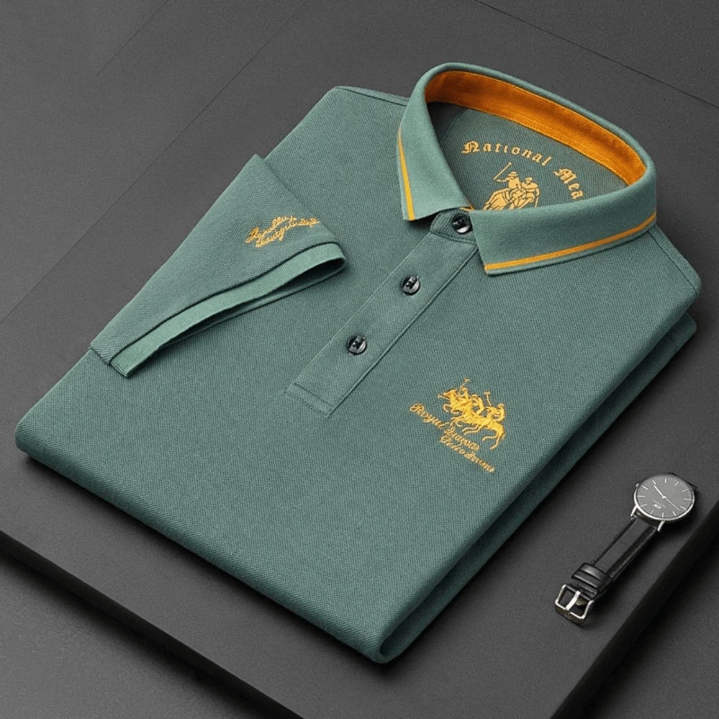 Men's Piqué Knit Polo Shirt with Tipped Collar and Embroidery