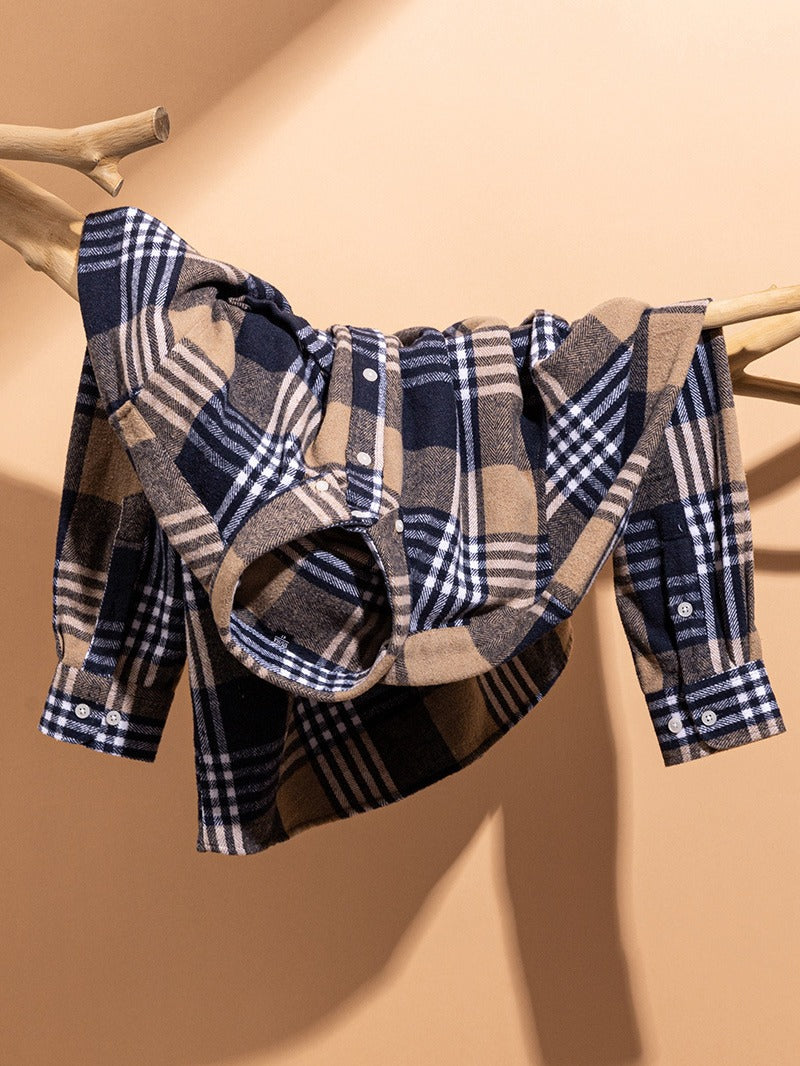 Men's Plaid Brushed Twill Shirt with Button-Down Collar and Chest Pocket