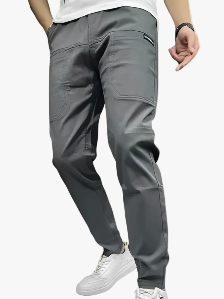 Men's Polyester Blend Cargo Pants with Zip Pocket and Tapered Leg