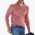 Men's Polyester Knit Sweater with Quarter Zip and Rib Hem
