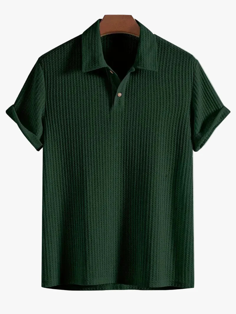 Men's Polyester Polo Shirt with Knit and Two-Button Placket