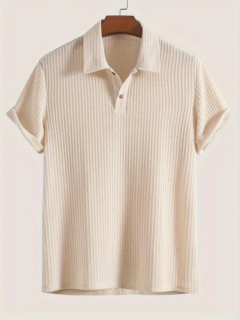 Men's Polyester Polo Shirt with Knit and Two-Button Placket