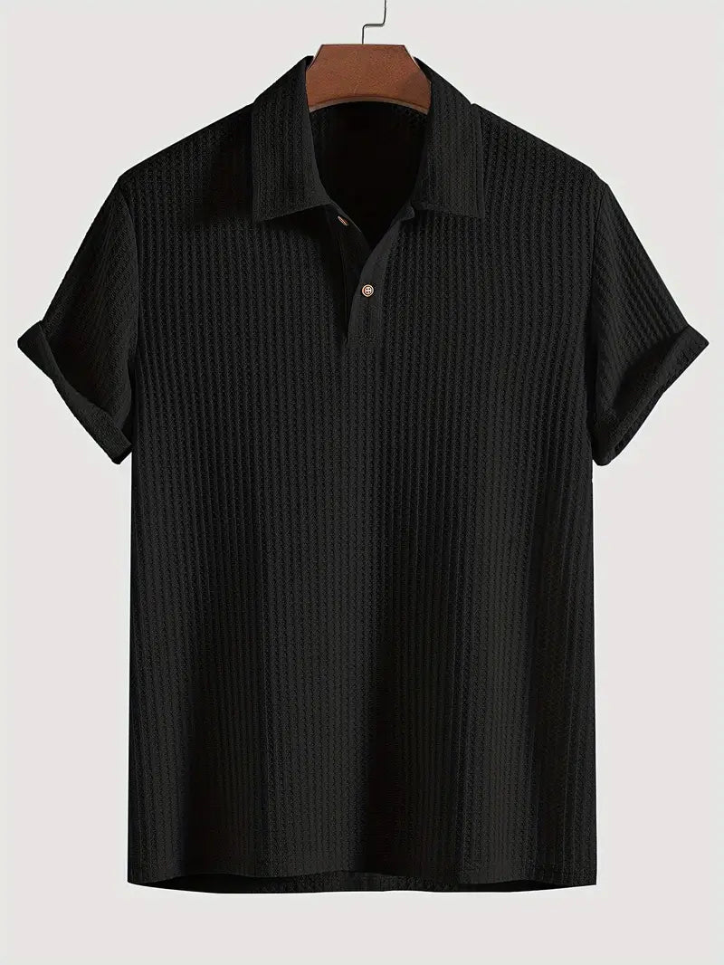 Men's Polyester Polo Shirt with Knit and Two-Button Placket