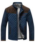 Men's Quilted Outerwear Jacket with Stand Collar and Snap Front