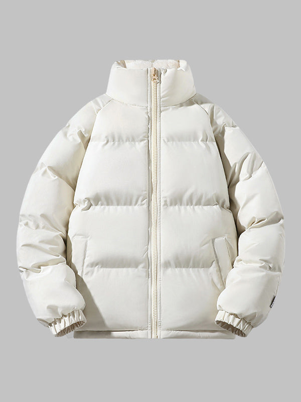 Men's Quilted Puffer Jacket with Zip Front and Stand Collar
