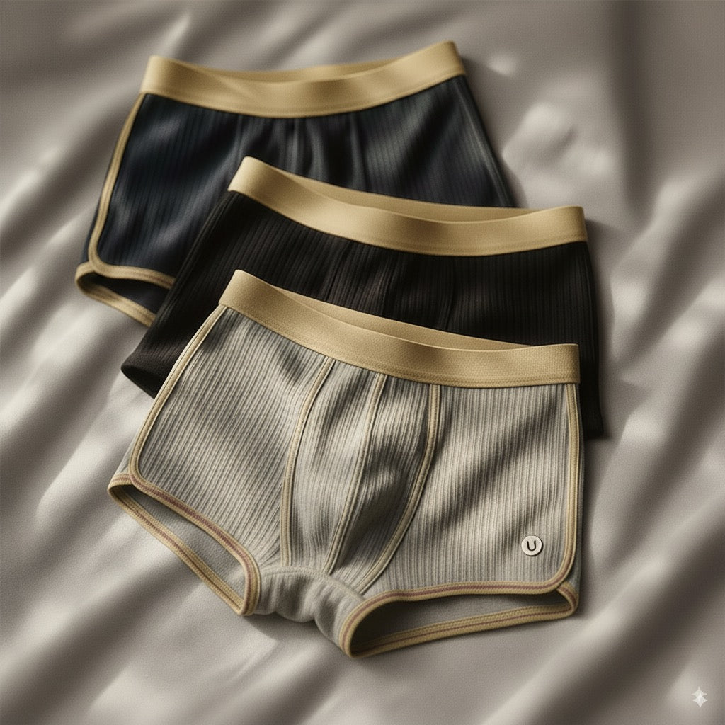 Men's Ribbed Knit Boxer Briefs with Pouch and Elastic Waistband