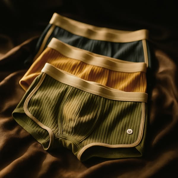 Men's Ribbed Knit Boxer Briefs with Pouch and Elastic Waistband