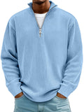 Men's Ribbed Knit Sweater with Quarter Zip and Stand Collar