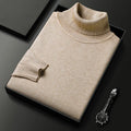 Men's Ribbed Knit Turtleneck Sweater with Cuffs and Hem