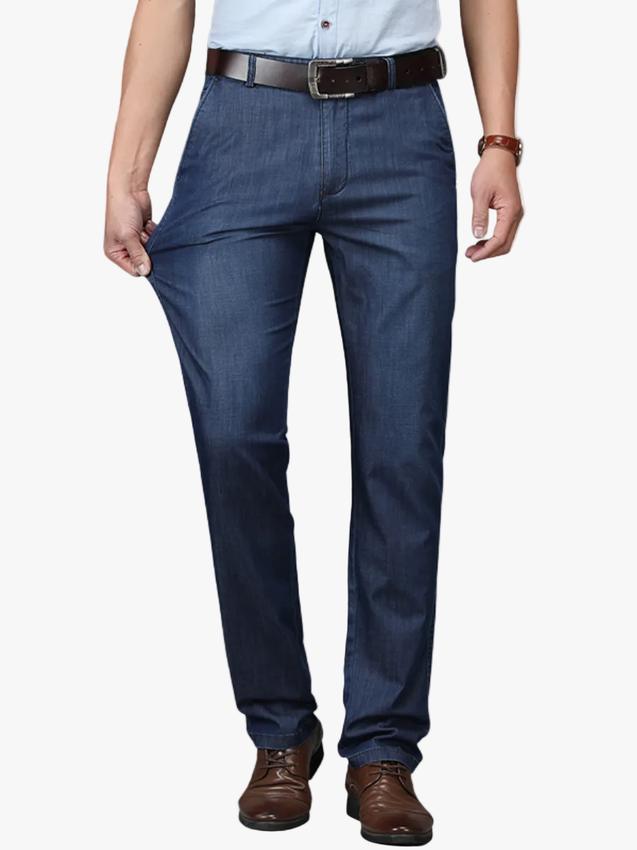 Men's Straight Denim Jeans with Zip Fly and Belt Loops