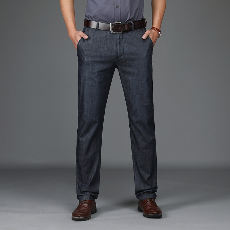 Men's Straight Denim Jeans with Zip Fly and Belt Loops