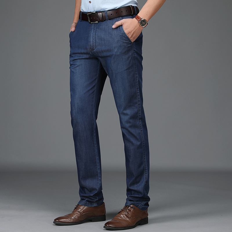 Men's Straight Denim Jeans with Zip Fly and Belt Loops