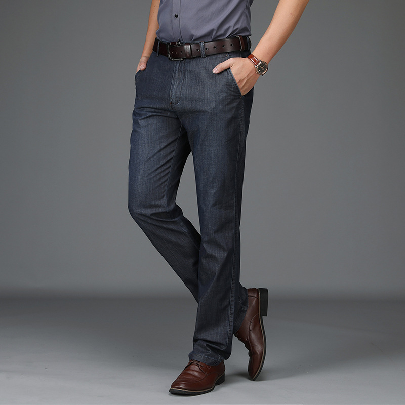 Men's Straight Denim Jeans with Zip Fly and Belt Loops