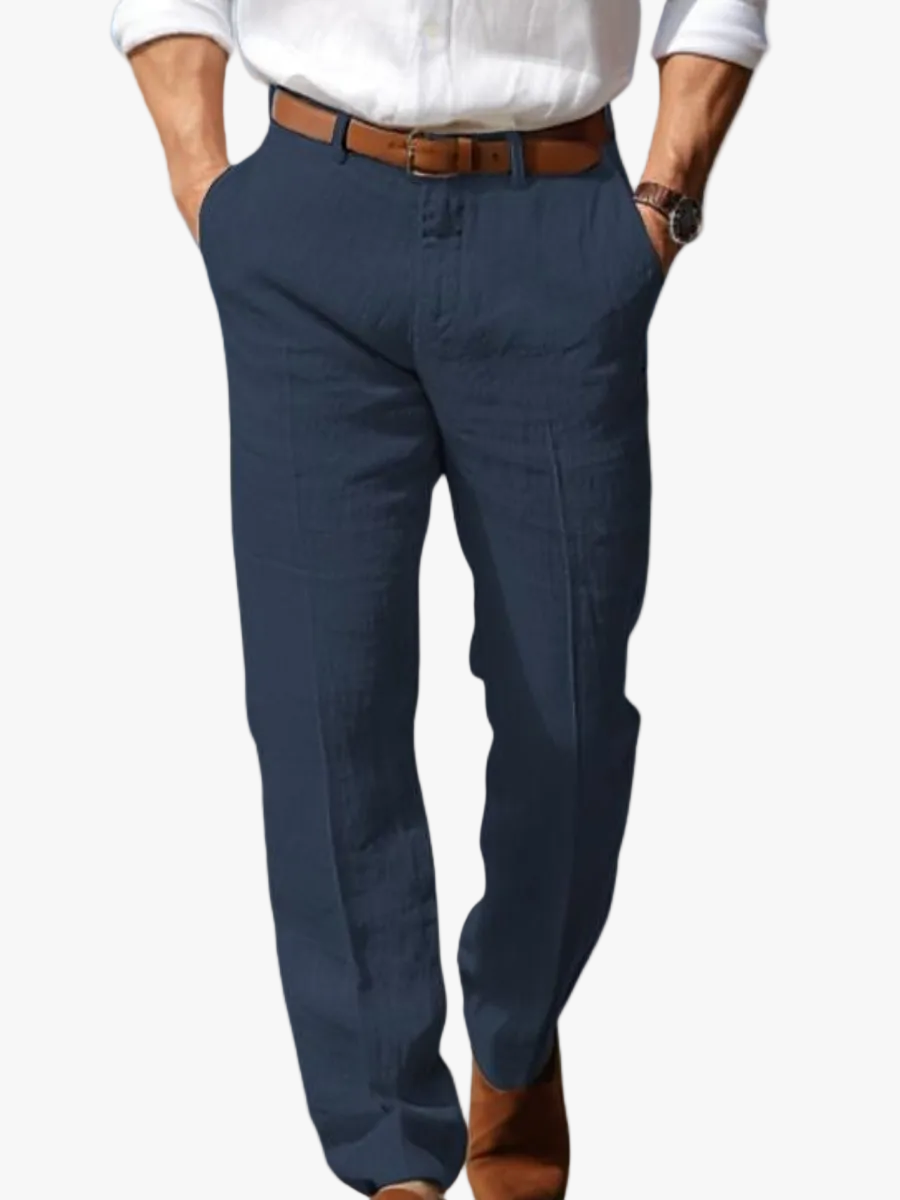 Men's Straight-Leg Linen Pants with Belt Loops and Slant Pockets