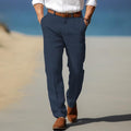 Men's Straight-Leg Linen Pants with Belt Loops and Slant Pockets