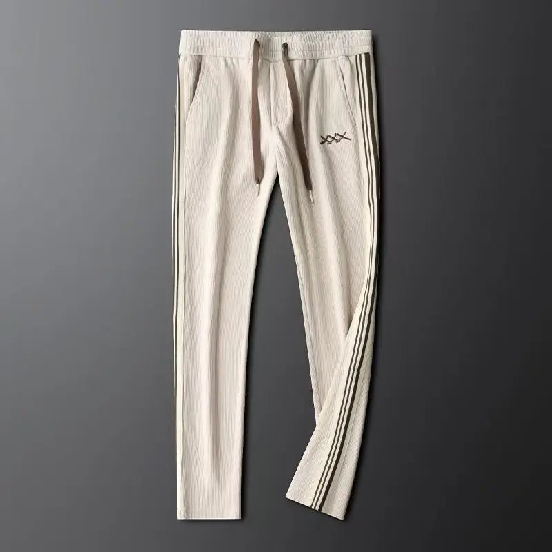 Men's Streetwear Corduroy Tracksuit with Zip Jacket and Stripe Trim