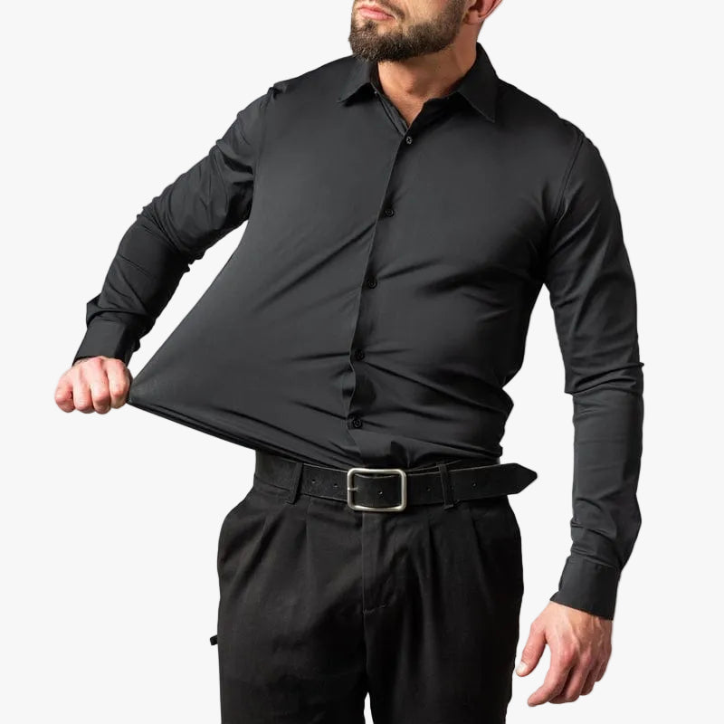 Men's Stretch-Blend Dress Shirt with Button Front and Point Collar