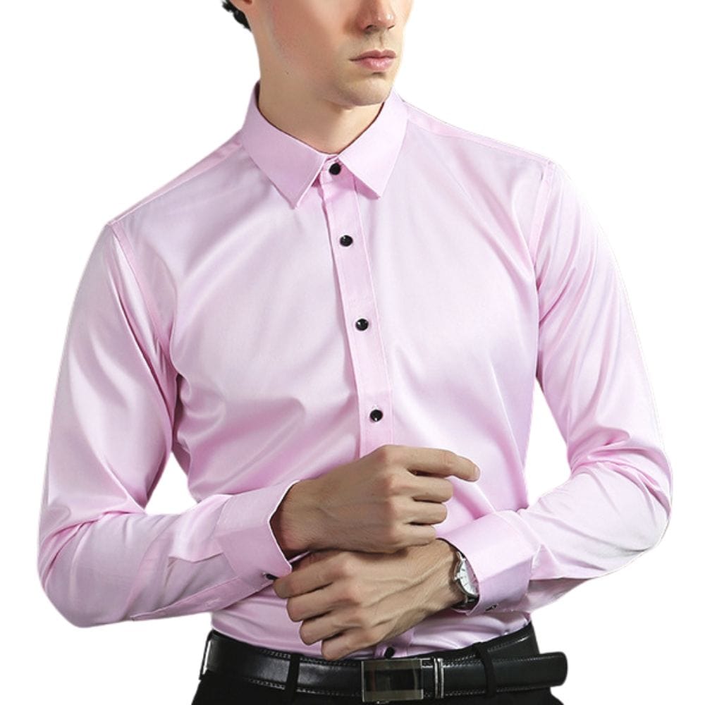 Men's Stretch-Blend Dress Shirt with Button Front and Point Collar