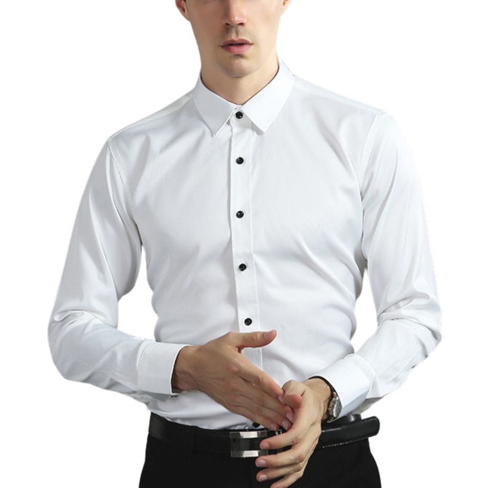 Men's Stretch-Blend Dress Shirt with Button Front and Point Collar