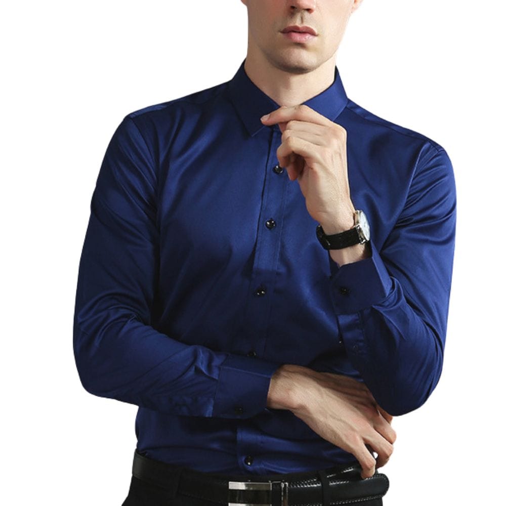 Men's Stretch-Blend Dress Shirt with Button Front and Point Collar