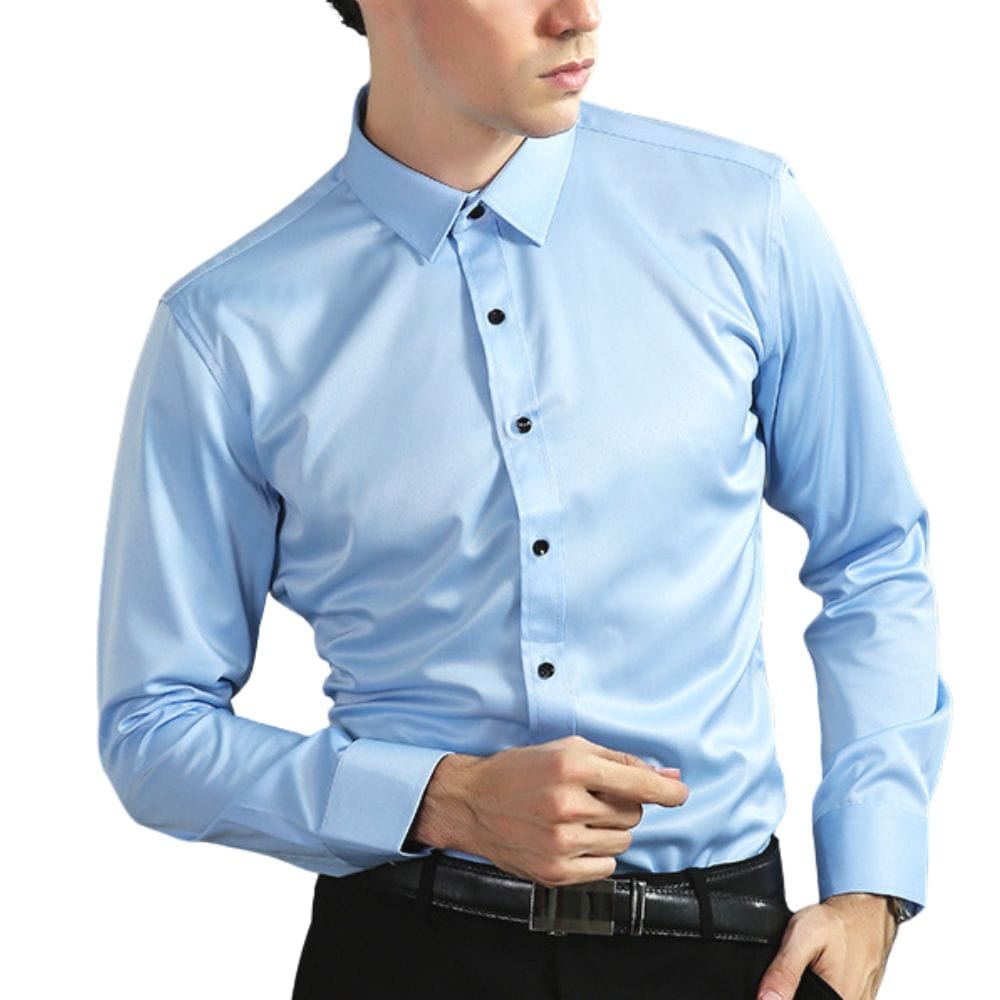 Men's Stretch-Blend Dress Shirt with Button Front and Point Collar