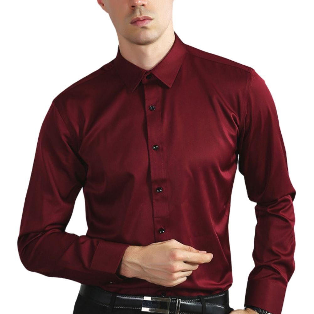 Men's Stretch-Blend Dress Shirt with Button Front and Point Collar