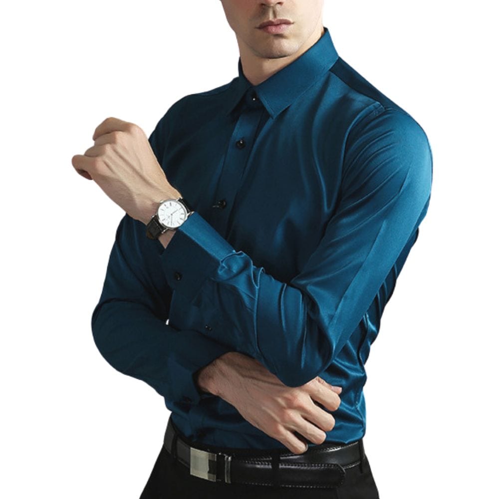 Men's Stretch-Blend Dress Shirt with Button Front and Point Collar