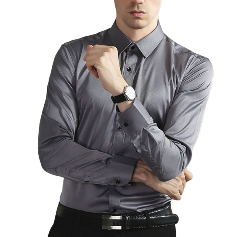 Men's Stretch-Blend Dress Shirt with Button Front and Point Collar
