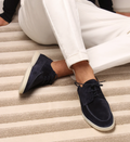 Men's Suede Loafers with Lace-Up Closure and Moc Toe