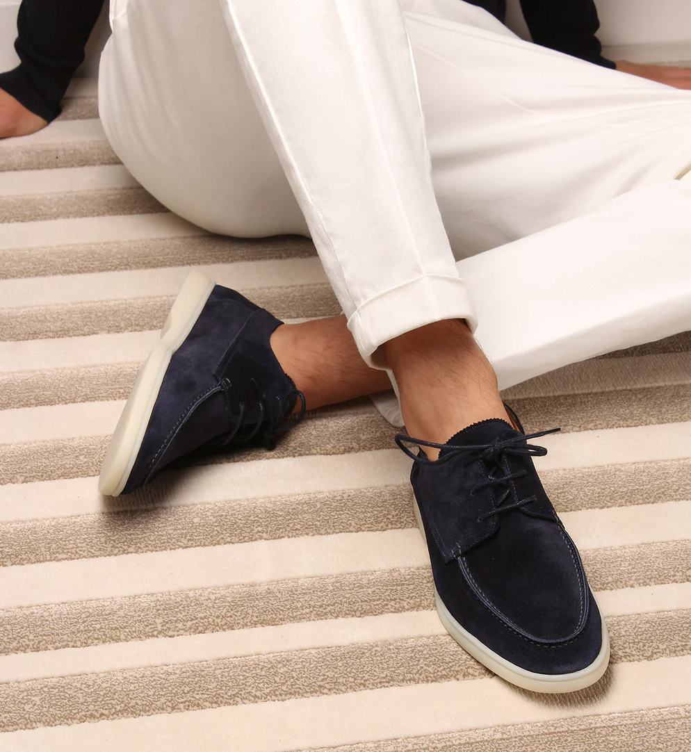Men's Suede Loafers with Lace-Up Closure and Moc Toe