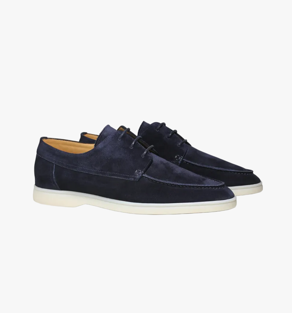 Men's Suede Loafers with Lace-Up Closure and Moc Toe