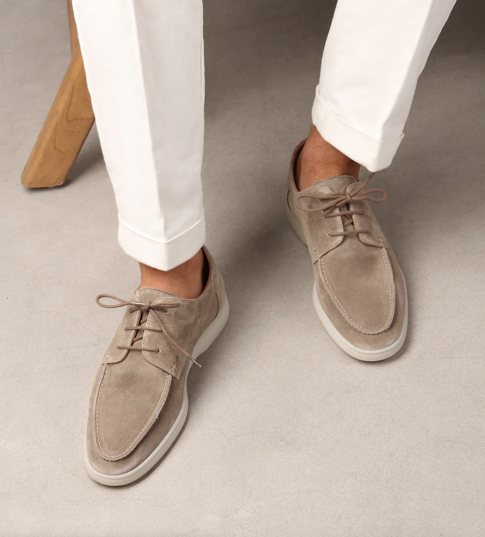 Men's Suede Loafers with Lace-Up Closure and Moc Toe
