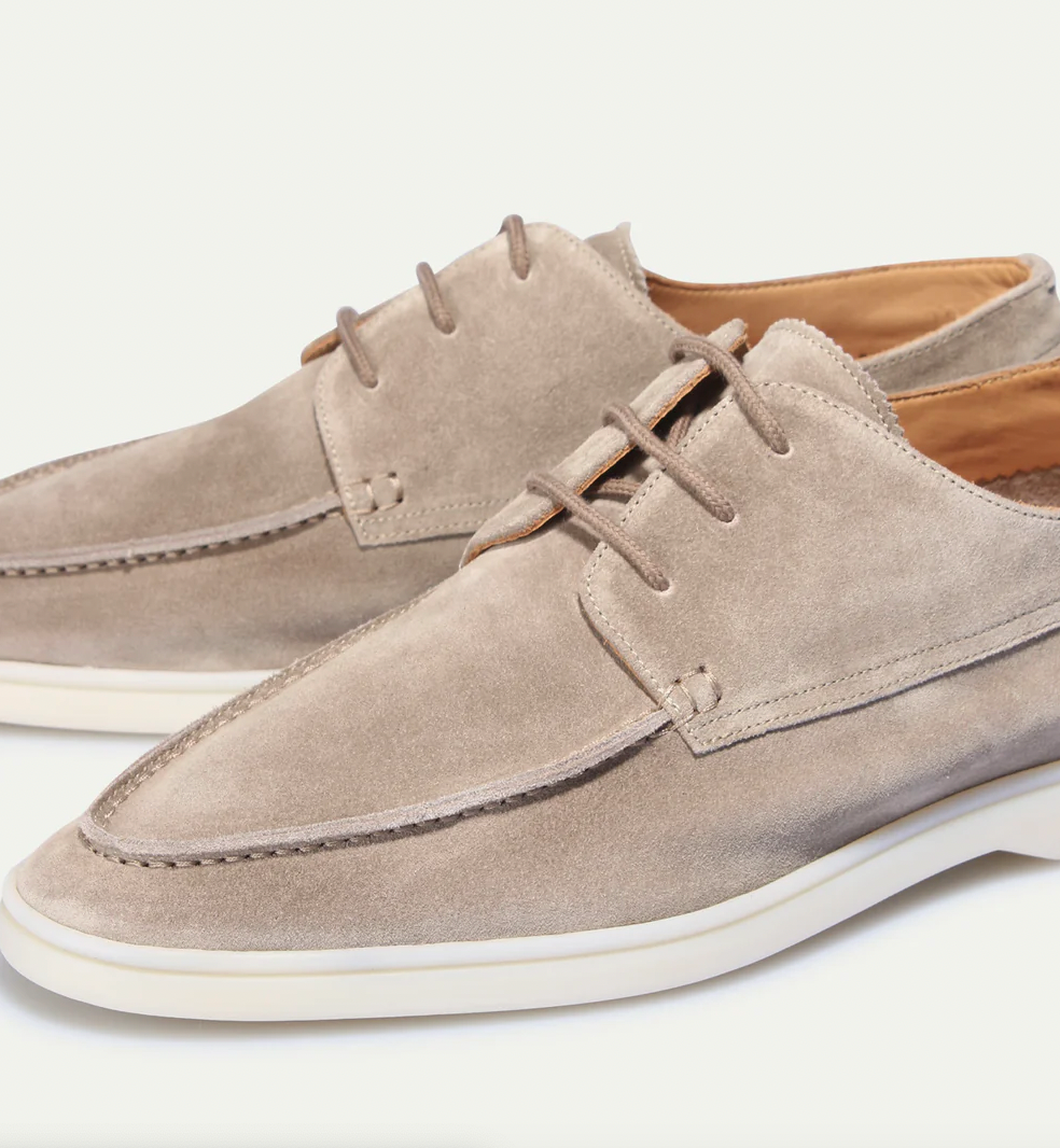 Men's Suede Loafers with Lace-Up Closure and Moc Toe