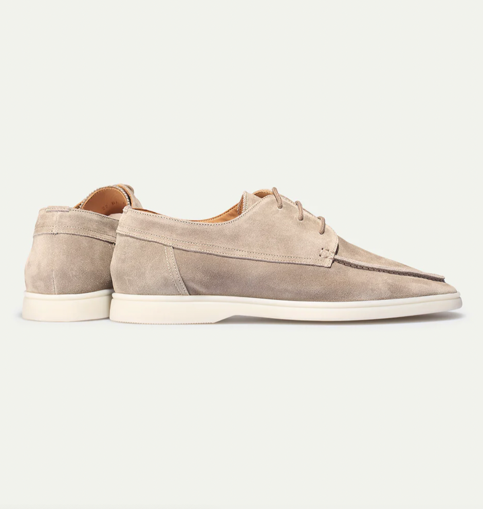 Men's Suede Loafers with Lace-Up Closure and Moc Toe